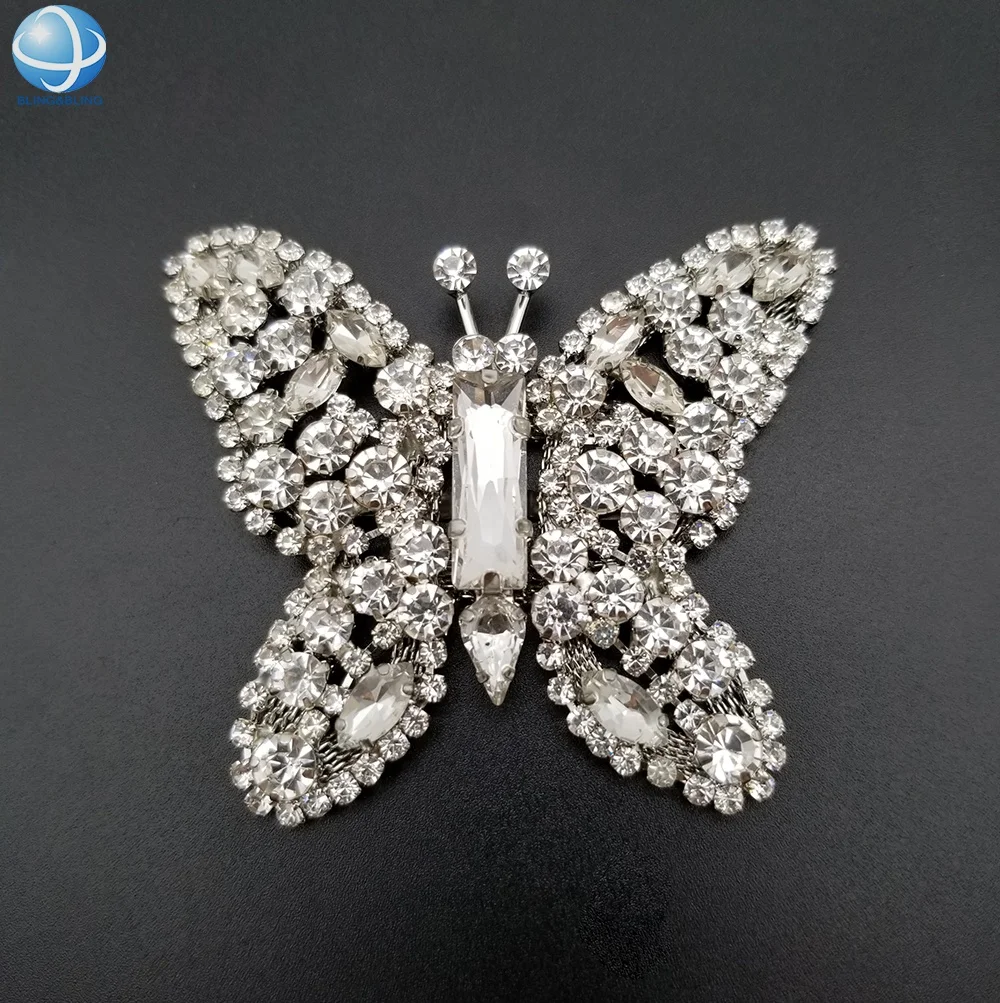 Factory crystal butterfly Metal shoe buckles for shoe decoration accessories