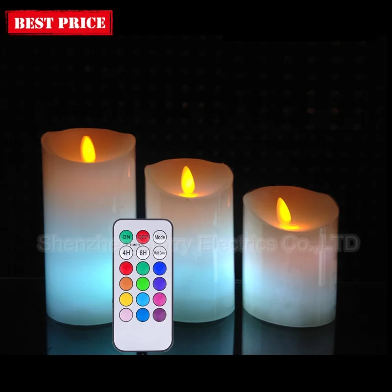 
hot selling multicolor remote control smart moving flame led candles 