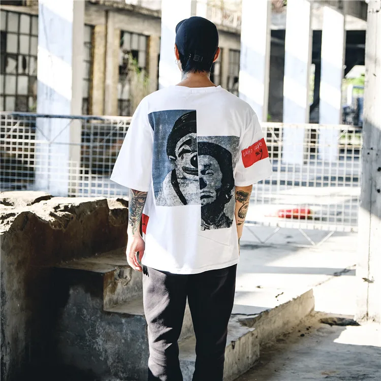 Fashion Fancy Unisex Splicing Joker Short Sleeve Digital Printing White T Shirts With Private Label