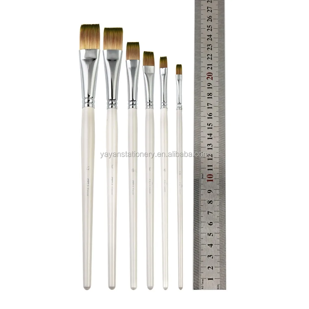 Customized Multi color Synthetic Hair Pearl White Short Birch Handle Paint Brushes Set For Gouache Acrylic Watercolor Painting