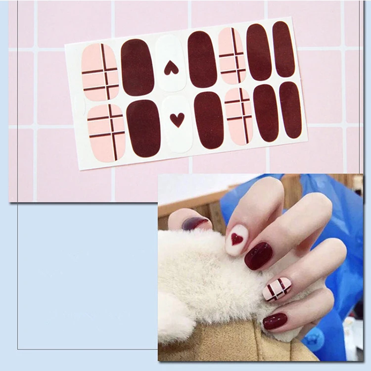Fashion Korean style self-adhesive nails real polish strips pure solid color girls nail sticker for decoration