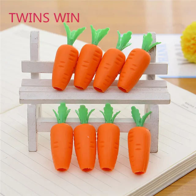 Yiwu Low price creative school student cute fancy stationery wholesale colored mini carrot shaped rubber eraser for kids 424
