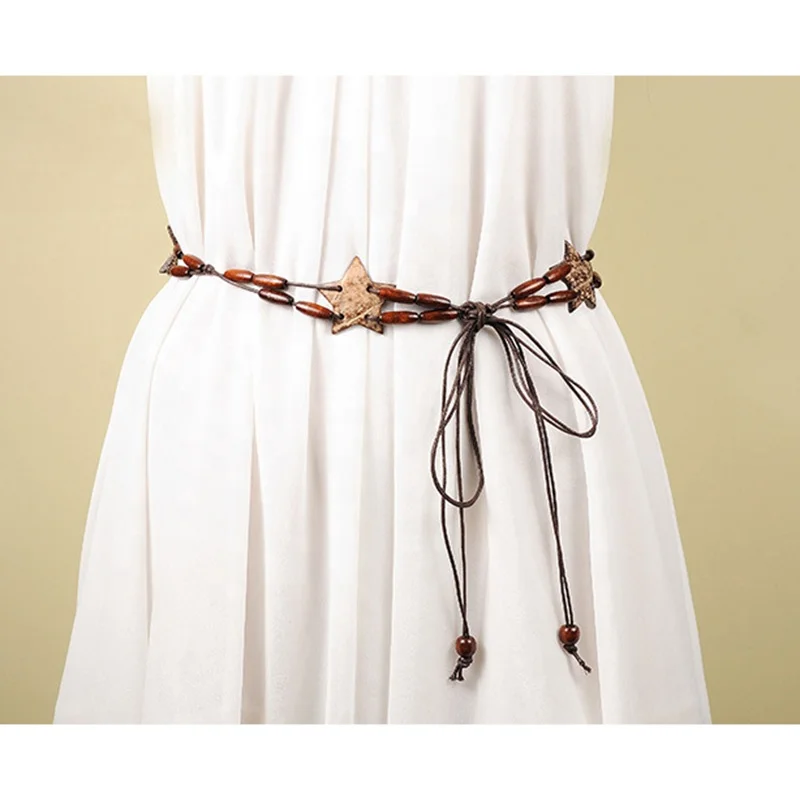 Bohemian style star beaded ladies waist braided rope belt women dress chain belt