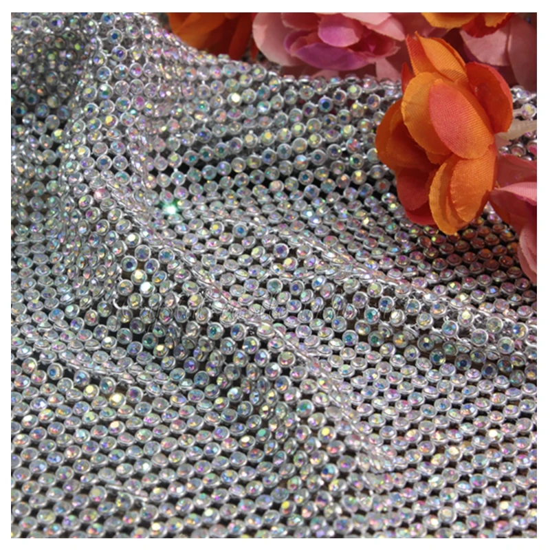 
Clothing decoration high quality 120*45cm no glue aluminum setting glass crystal rhinestone mesh net rhinestone sheet 
