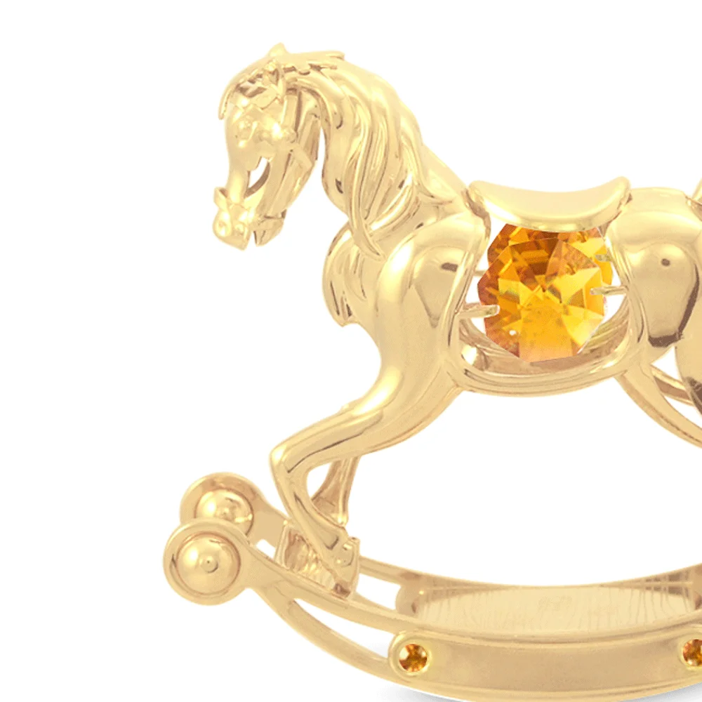 Crystocraft Gold Plated Metal Rocking Horse Figurine Decorated with Brilliant Cut Crystals Baby Souvenir Gifts