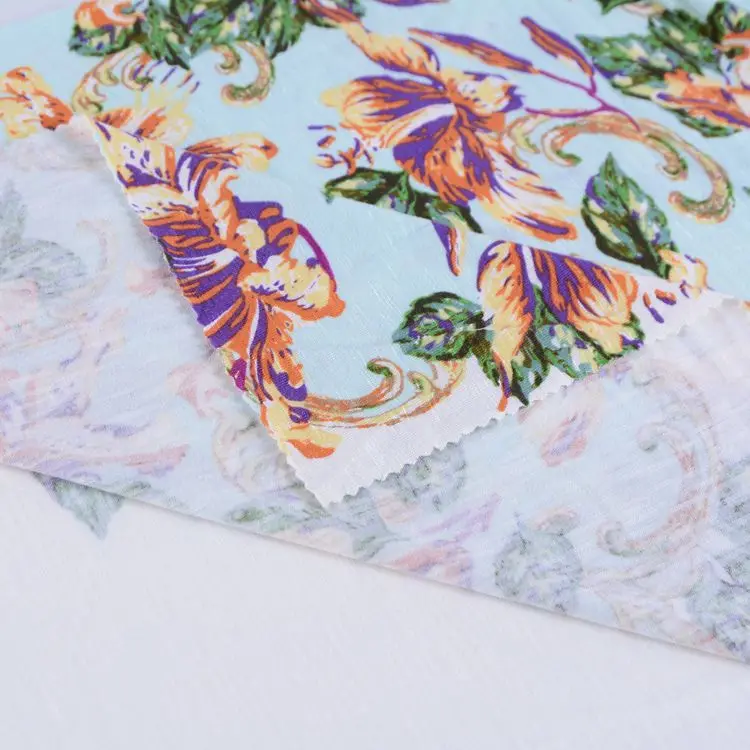 Customize slubbed printed 95 rayon 5 spandex knitted jersey rayon fabric for tops and blouses girls