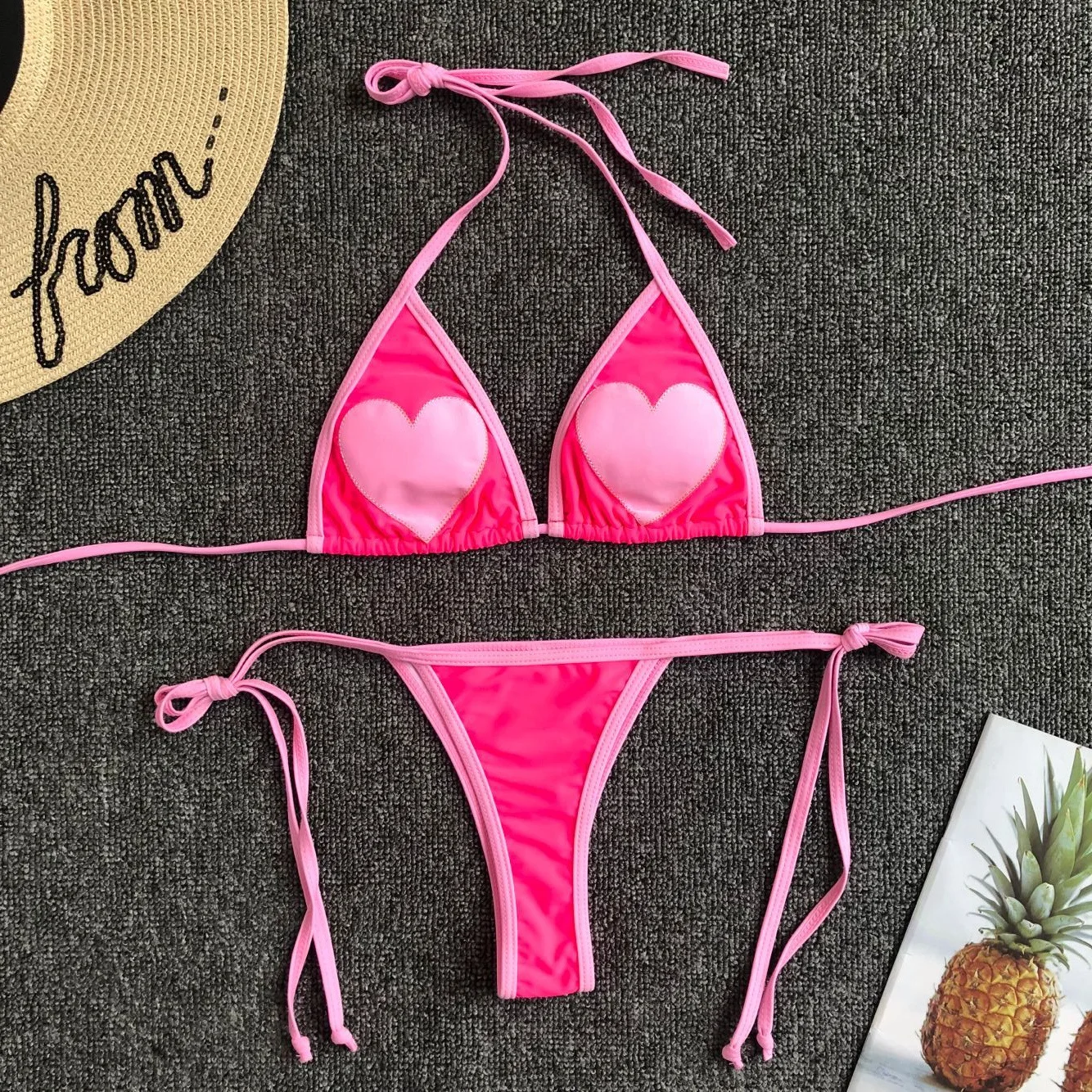 
Wefans 2021 New personality love heart shape embroidery Tiny thong bikini Two Pieces set bikini swimwear 