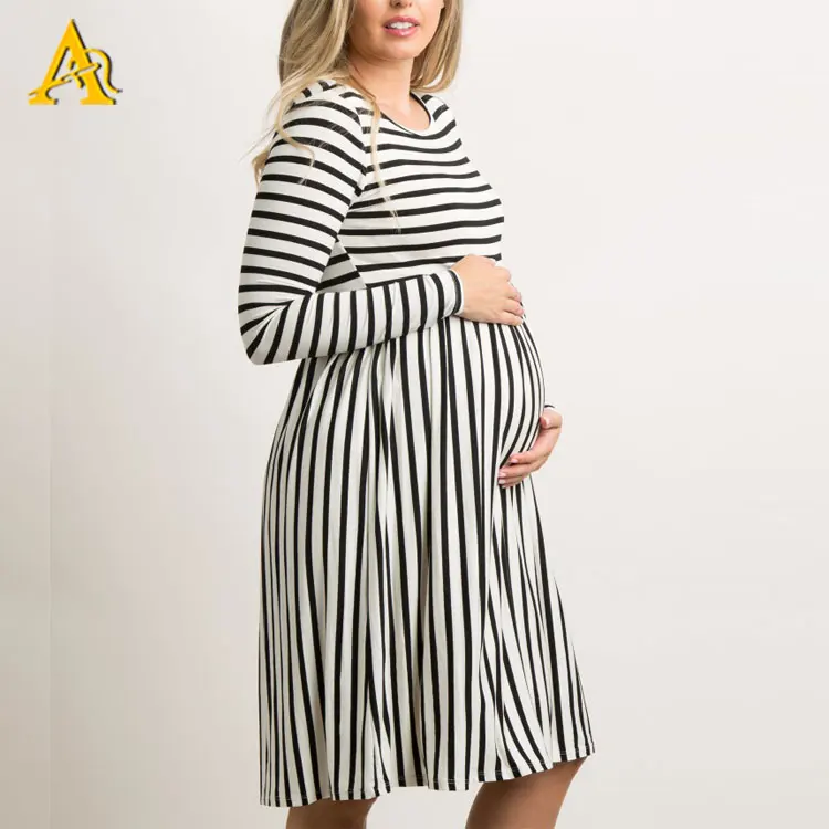 Черная полосатая одежда для беременных с длинными рукавами плиссированное платье для беременных