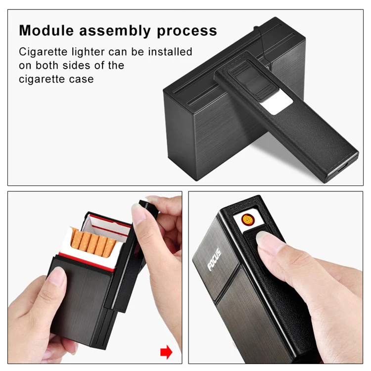 
Free Shipping Heat Coil Ignition Lighters Cigarette Case with Lighter Usb Rechargeable Cigarette Box Lighter 