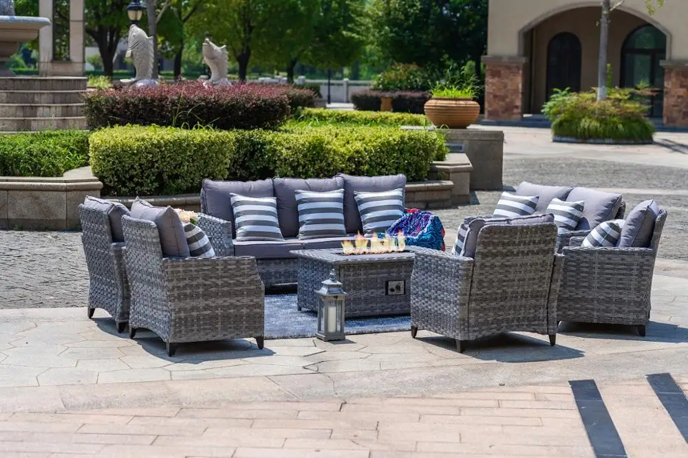 Лидер продаж 2020, набор уличной мебели из ротанга, садовая мебель для патио, газовая костра