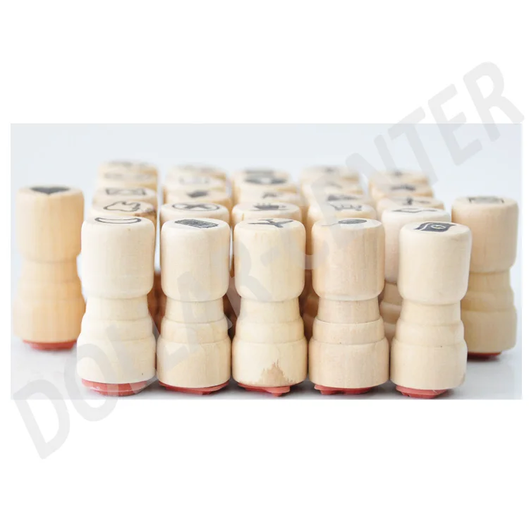 27pcs chessman shape natural color lovely printed design wooden stamp set