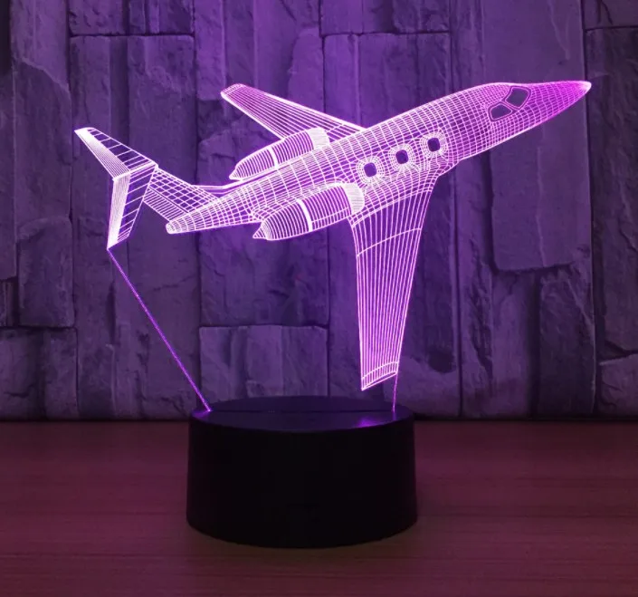 Acrylic  Aircraft Shaped 3D illusion LED Night Light Creative Stereoscopic 7 Colors Flashing Touch LED Night Light