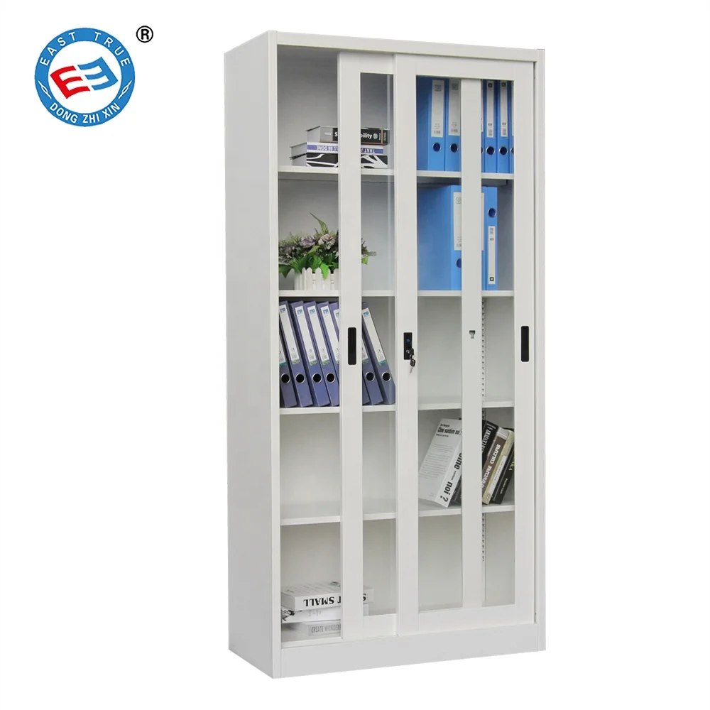 Stainless Steel 4 Shelve Storage Cabinet Iron Document Cupboard Glass Door Metal Filing Cabinet