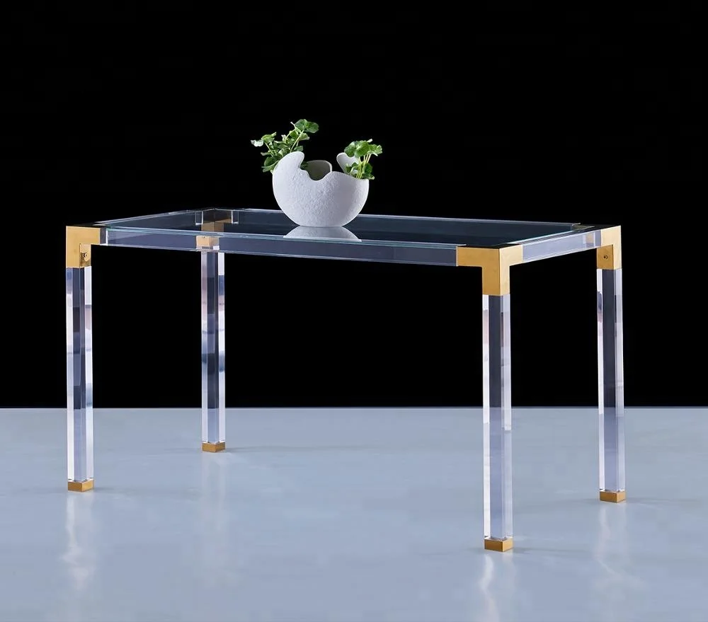 Popular Acrylic Coffee Table with gold metal corner home furniture customized