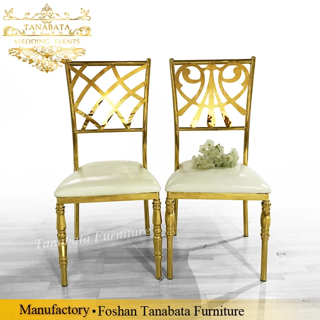 party events design carved back stainless steel metal gold royal wedding chair