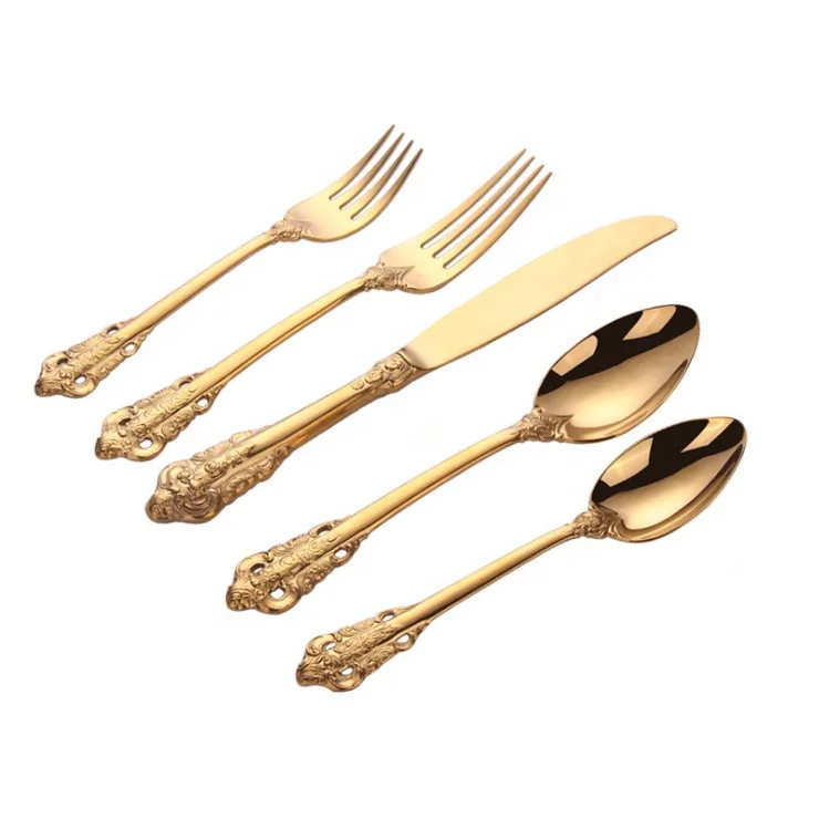 gold plated cutlery 6-Piece Flatware Set Knife Fork Spoon Gold Cutlery Set golden cutlery