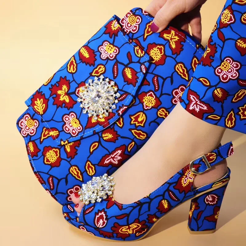 African shoes matching bag 100% cotton hollandias ankara fabric women handbag with 6 yards wax
