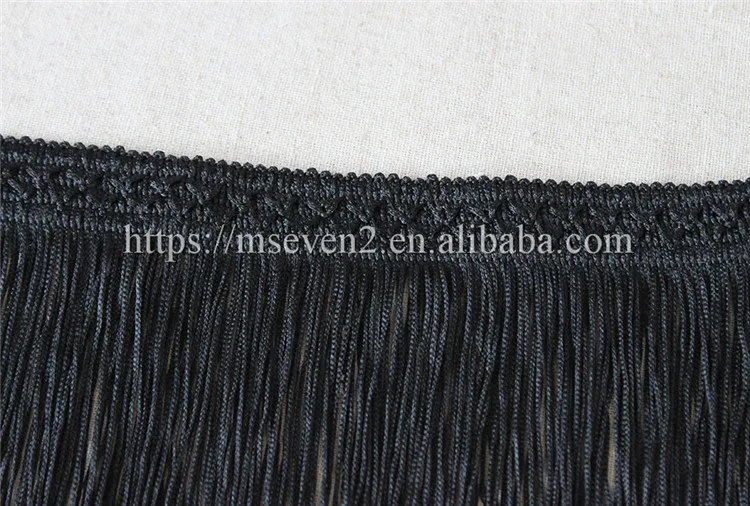 
Hot selling 19cm width black black polyester embroidery tassel fringe for dress 