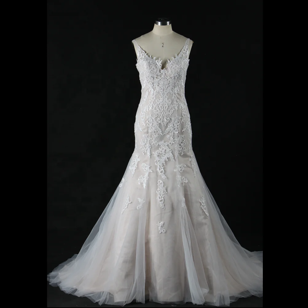 
2019 China Factory Made Strapless Lace Appliqued Tulle Wedding Dress 