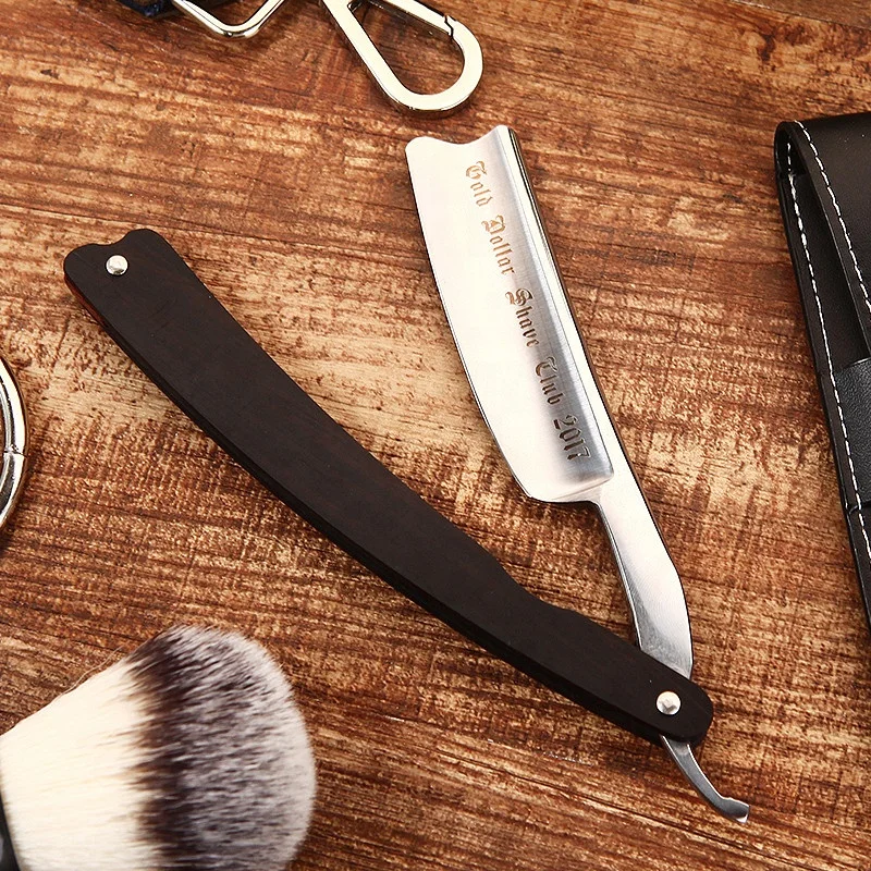 Gold Dollar Razor Suit Cut Shaving Throat Carbon Steel Barber Sharpen Shave Wooden Handle Safty Shaver Straight Razor For Man