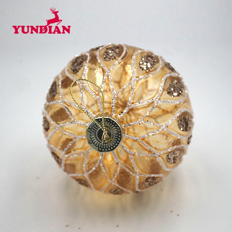 Handmade Elegent Gold Clear Christmas Decoration Baubles Glass Ball Ornaments For Xmas Home Xmas Tree Hanging