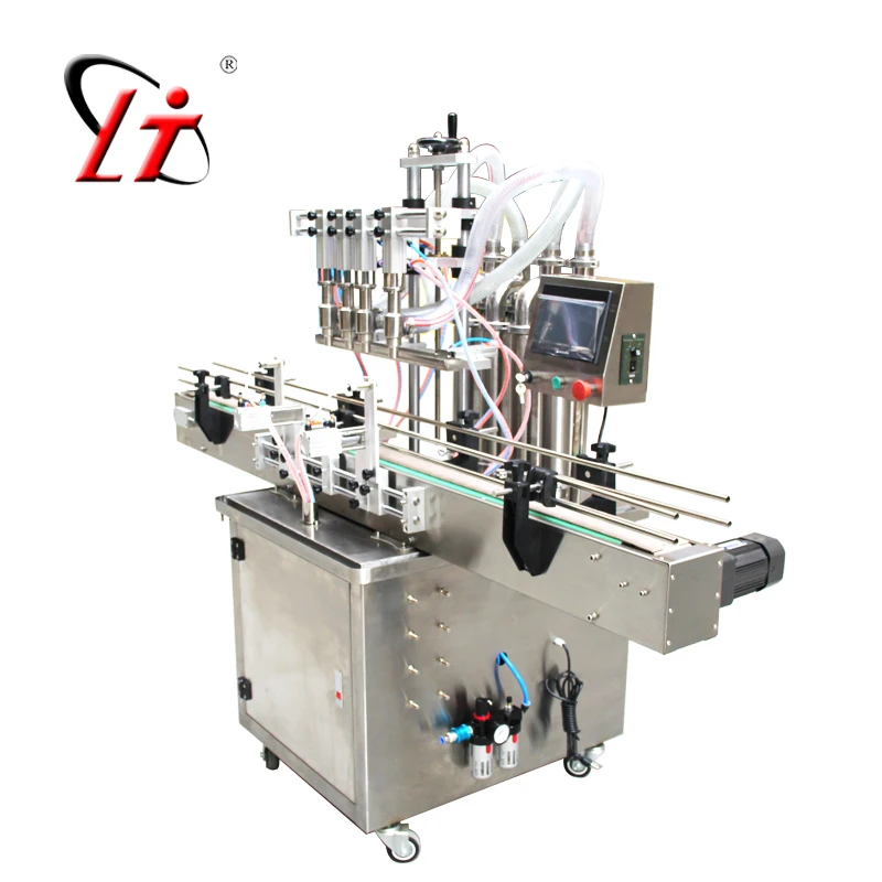 Four head filling machine water juice automatic shampoo liquid filler,auto filler heads with conveyor PLC control