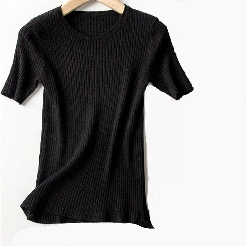 
New thin section round neck sweater short sleeve female Slim Korean version loose lazy knit bottoming shirt large size 