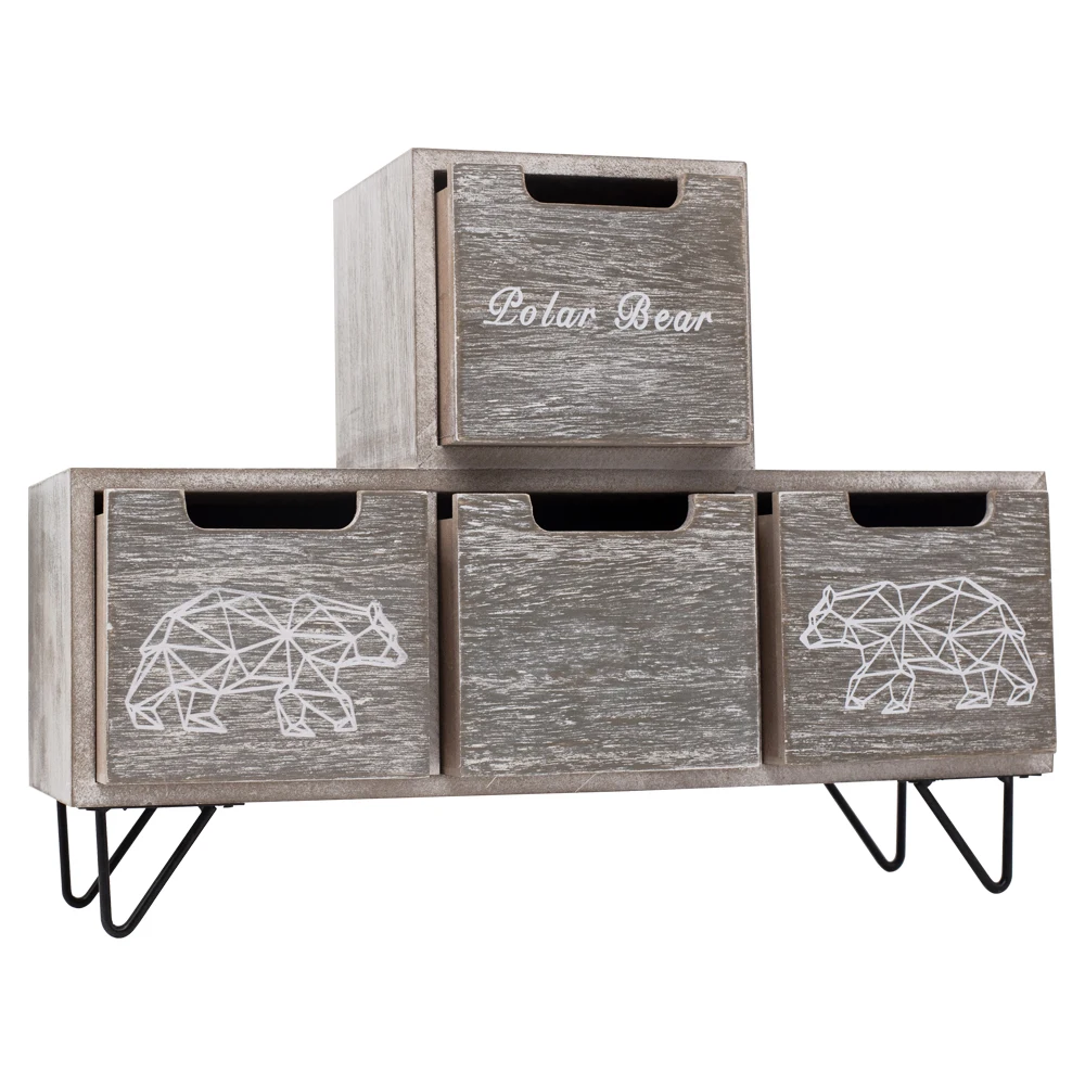 Rustic unfinished small wood stackable drawer wood cabinet storage