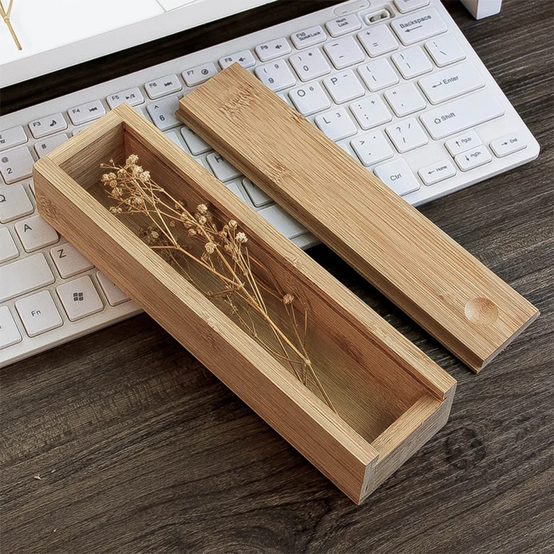 
Rectangle personalised thin tea storage wood gift box with sliding lid 