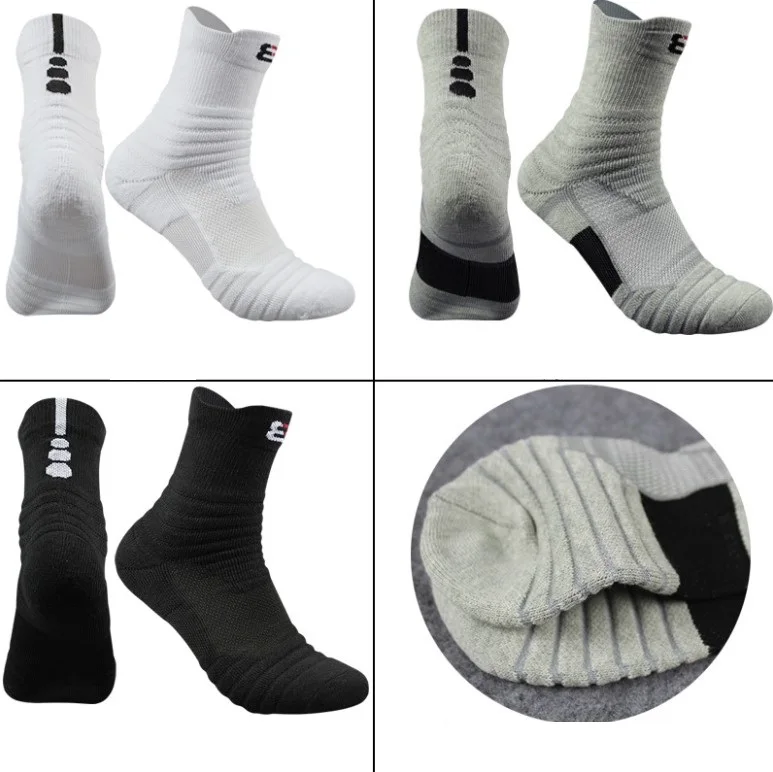 Custom logo black white gray terry Unisex ankle sports athletics elite mens running socks