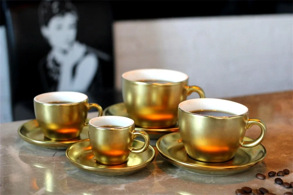 Popular Modern Electroplated gold Espresso cup & saucer Cappuccino cups in custom colors or logo for coffee shops