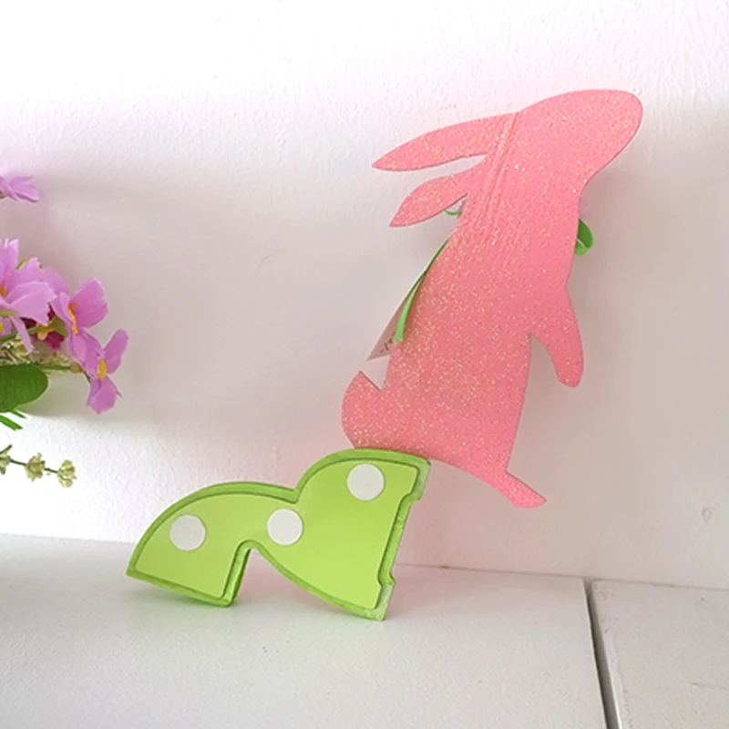 
Pink rabbit green base paper craft easter ornament holiday decoration 