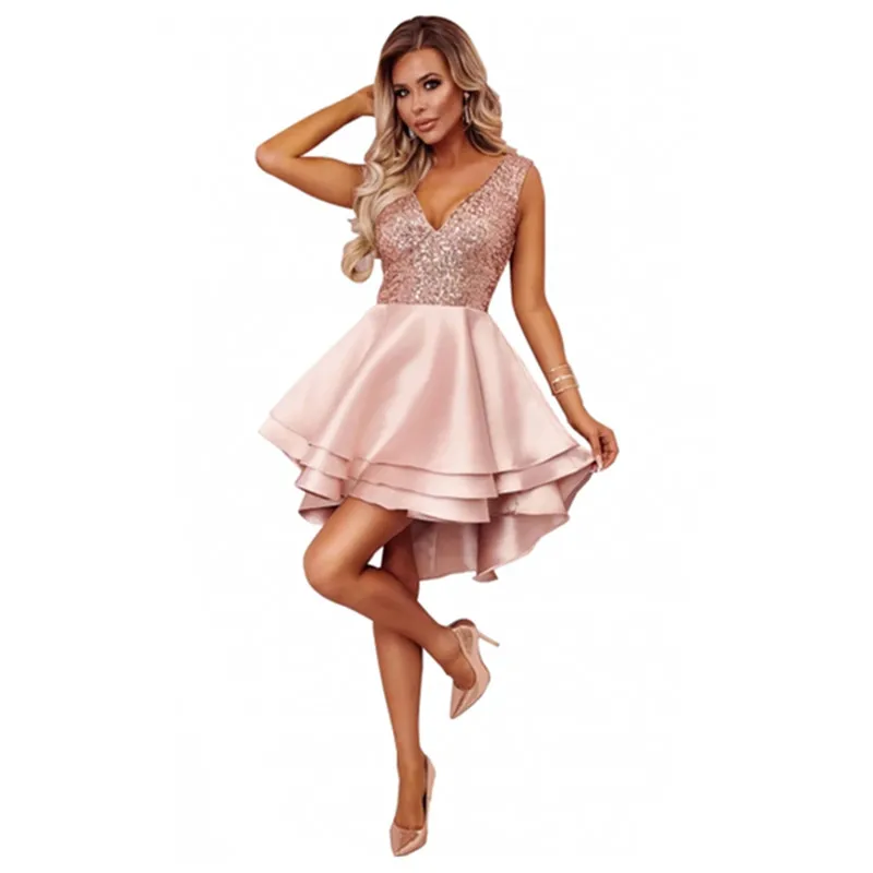 
Hot Sale Backless Sequin Multi Layer Women Skater Dress 