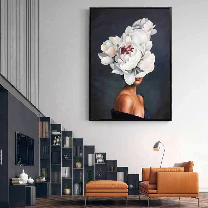 
Modern popular art hand painted canvas painting figurative portrait flower oil painting wall art pictures 