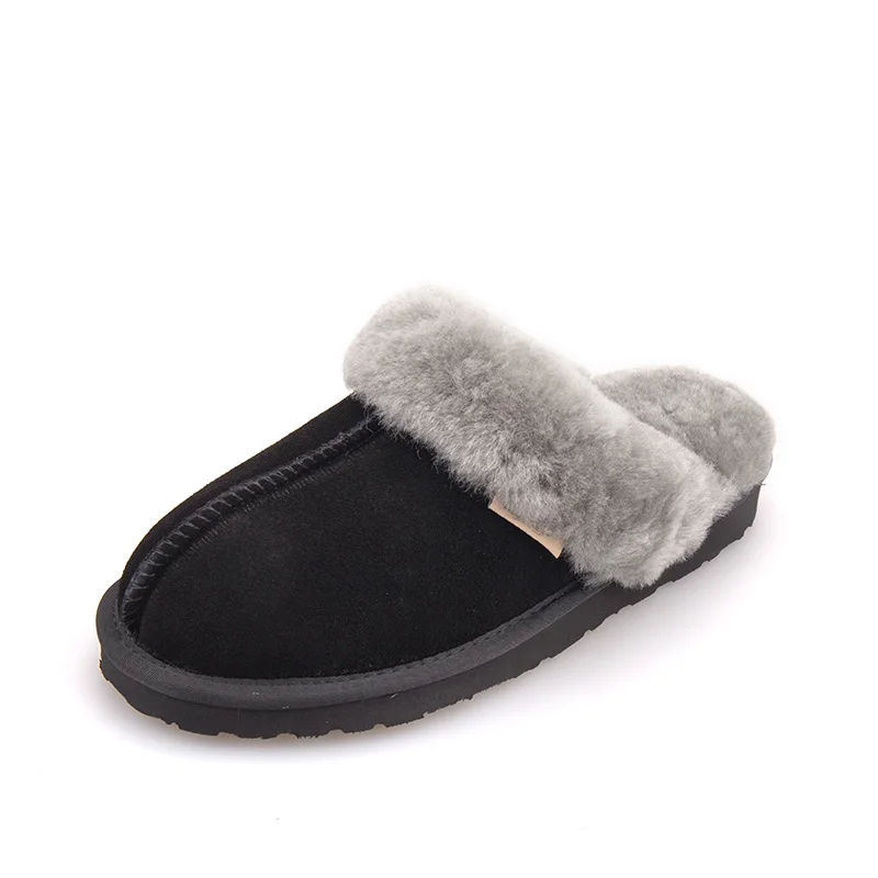 Factory Direct Wholesale soft comfortable Sheep Fur Cow suede Genuine Leather slippers soft fur slippers for women