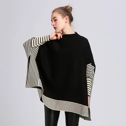 Новое поступление, осенне-зимний Свободный пуловер в полоску, Вязаное пончо для женщин