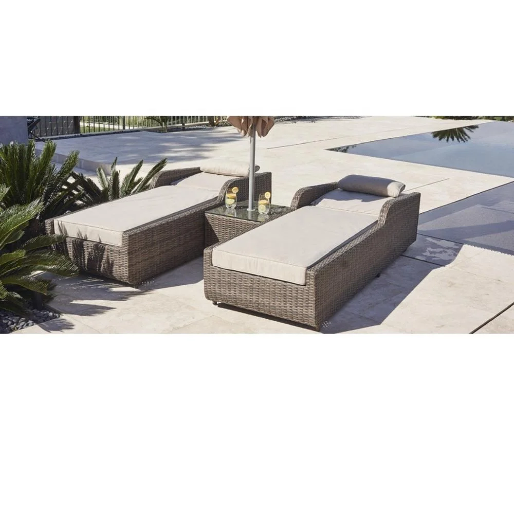 3PC Leisure Modern New Style Outdoor Sunbed Patio Wicker Daybed and Garden Rattan Furniture Lounger