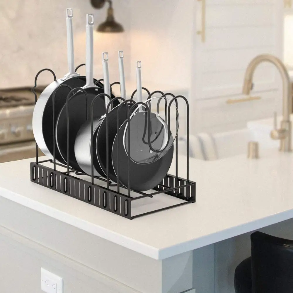 Inno-Crea Adjustable Multifunction Pantry Kitchen  expandable pan rack organizer, Pot and Pan Lid Organizer Holder Rack