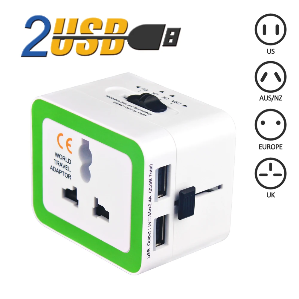 Universal Adapter plug with usb port 5v, 2.4A  UK/US/AU/EU