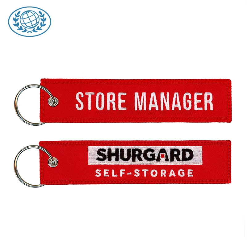 Custom Embroidered Keychain Keyring Airplane Air Safty Tag Custom Brand Name Fabric Machine Logo Embroidered Key Chain OEM ODM