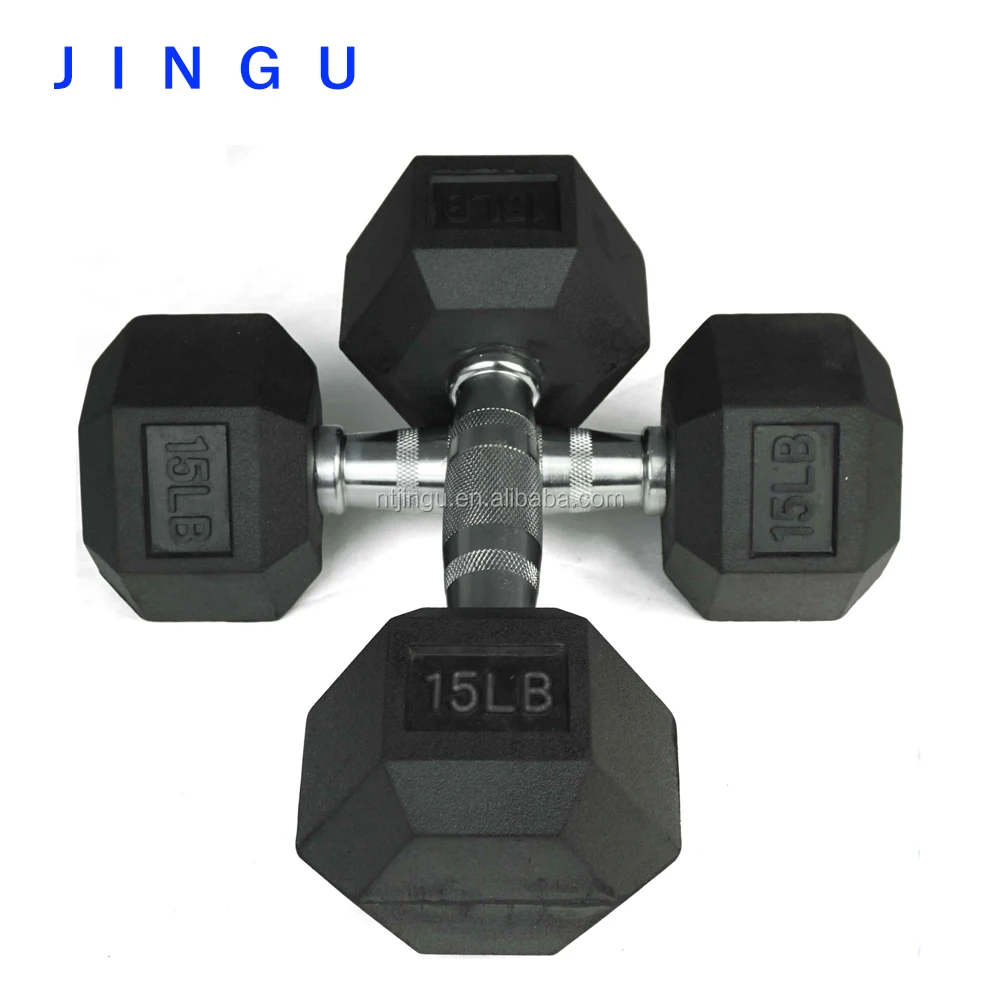 
Rubber Coated Hex Dumbbell with Contoured Chrome Handle 