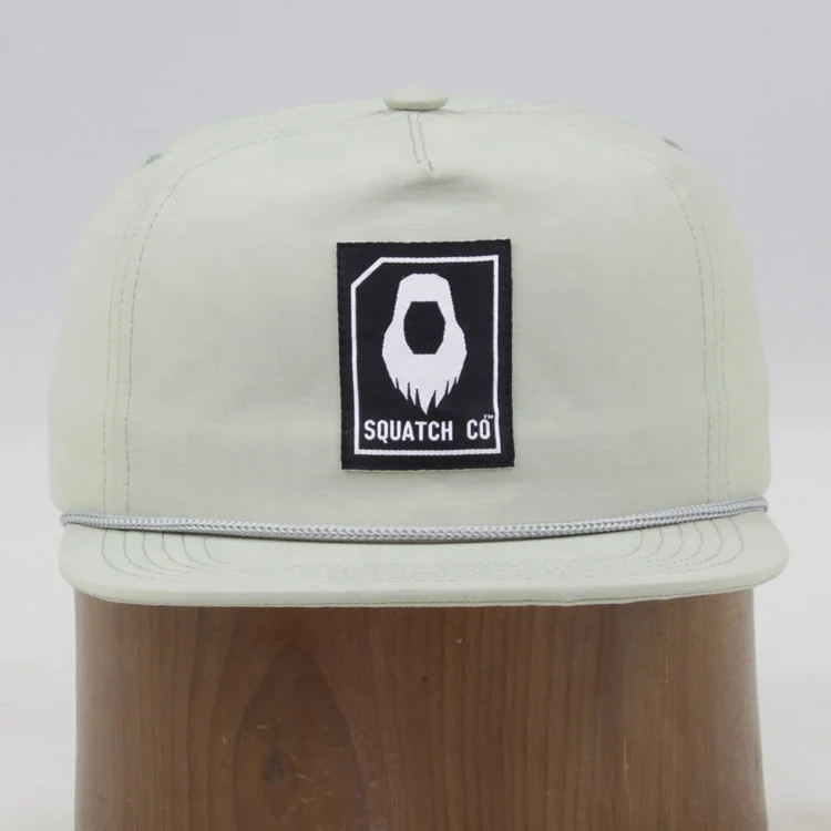 unisex custom label tag camcel nylon five panel hat adjust nylon belt strap hat