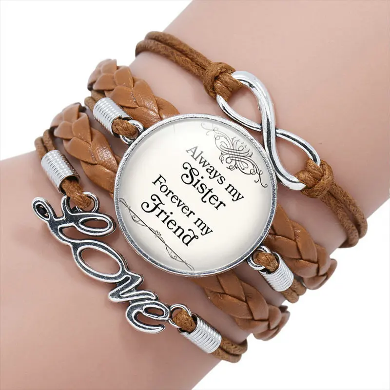 Always My Sister Forever My Friend Friendship infinity love  Multilayer Woven Bracelet for Women Fashion Sister Jewelry