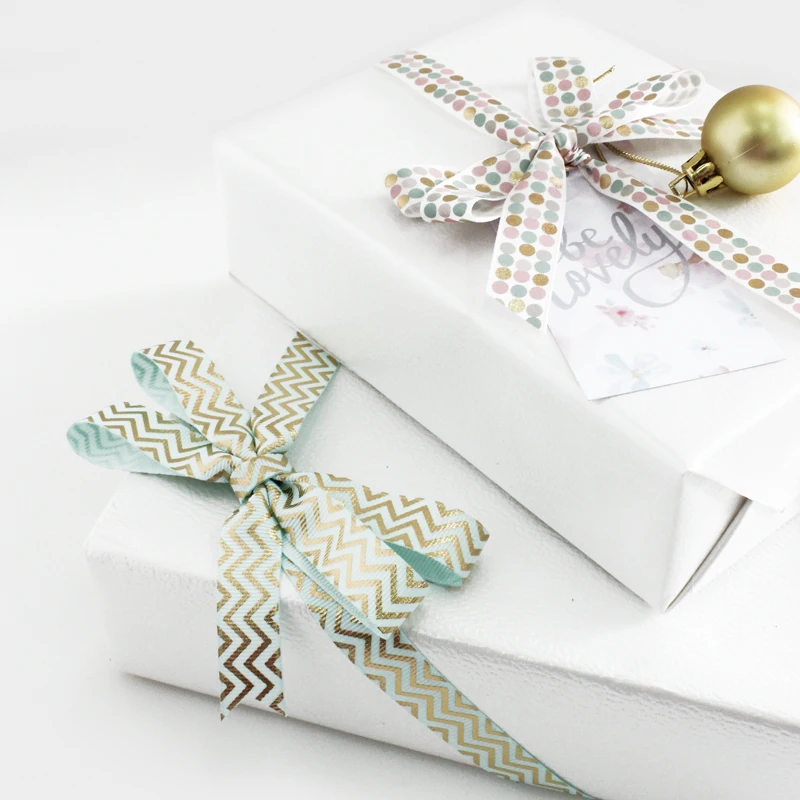 
High Grade Screen Ink & Metallic Gold Foil Printed Satin Grosgrain Ribbon 