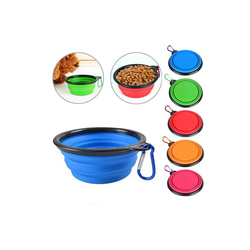 
Dog collapsible feeding bowl silicone water dish cat feeder pet travel bowls 