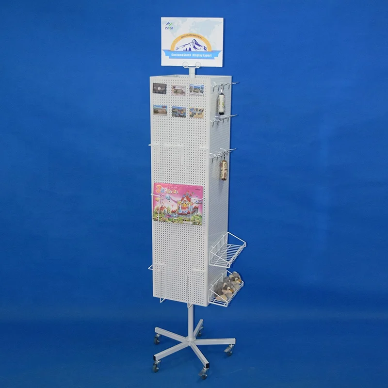 retail store universal fixture floor standing swivel steel pegboard rack general merchandise metal show display