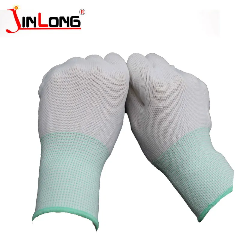 13pin Thin work white Nylon cotton yarn breathable pu gloves
