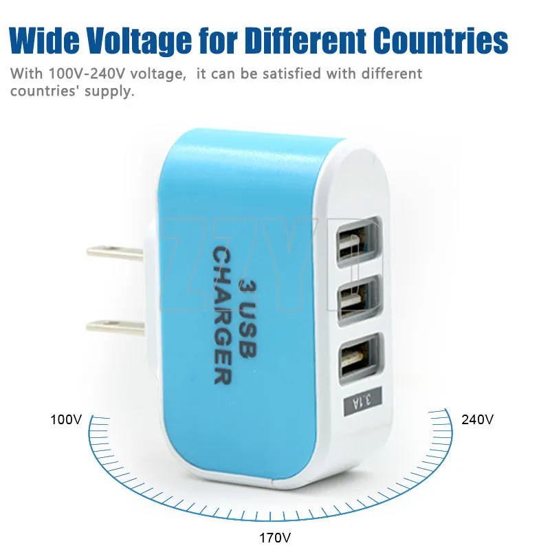 
Hot Sale USA Custom Phone Charger 3 Ports Universal Travel Adapter China Led Wall Usb Charger Wholesale 