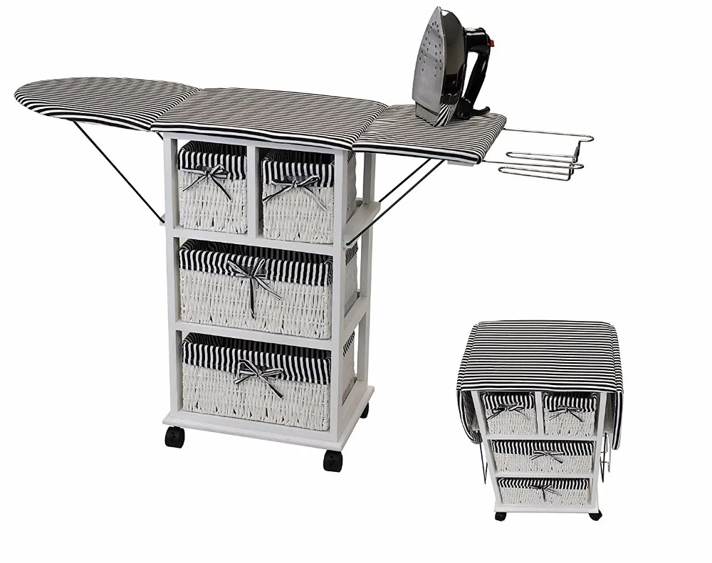 Угловая деревянная плетеная гладильная доска с корзиной для белья