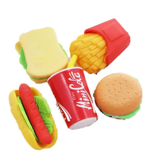 Ластики на тему нежелательной еды, имитация фаст-фуда, резиновый набор, 5 цветов на заказ